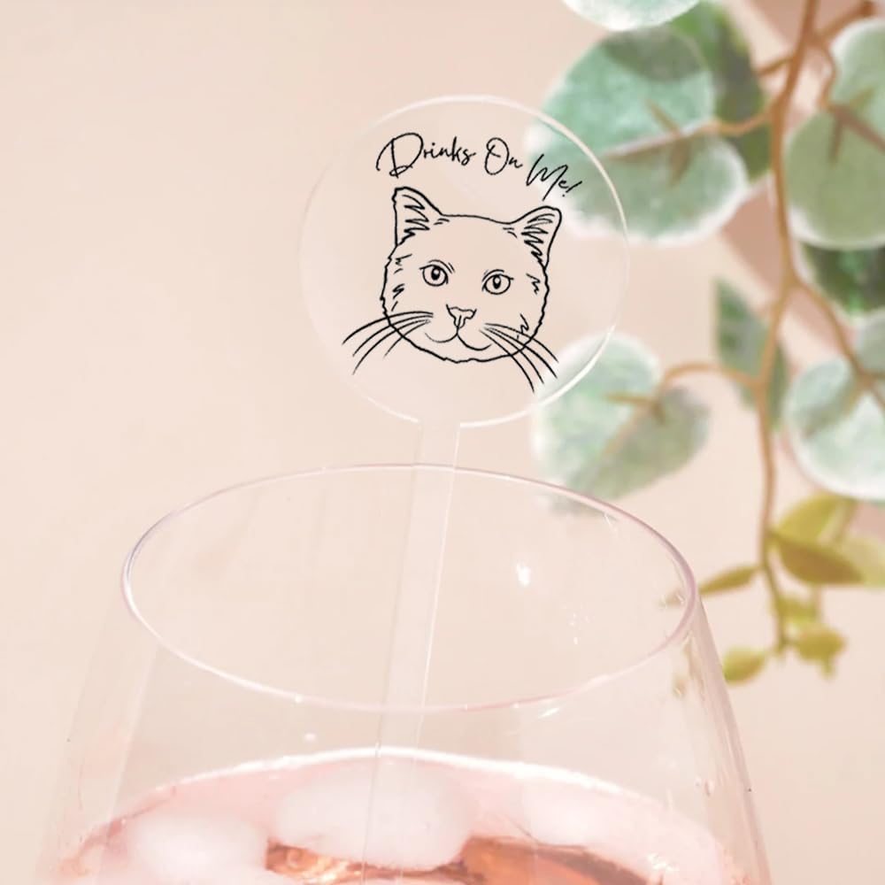 Coolslove Personalized Wedding Dog Stir Sticks, Custom Illustrated Pet Acrylic Cocktail Stirrers, Acrylic Cocktail Stirrers, Wedding Drink Sticks, Wedding Favors Decors Essentials Style 2
