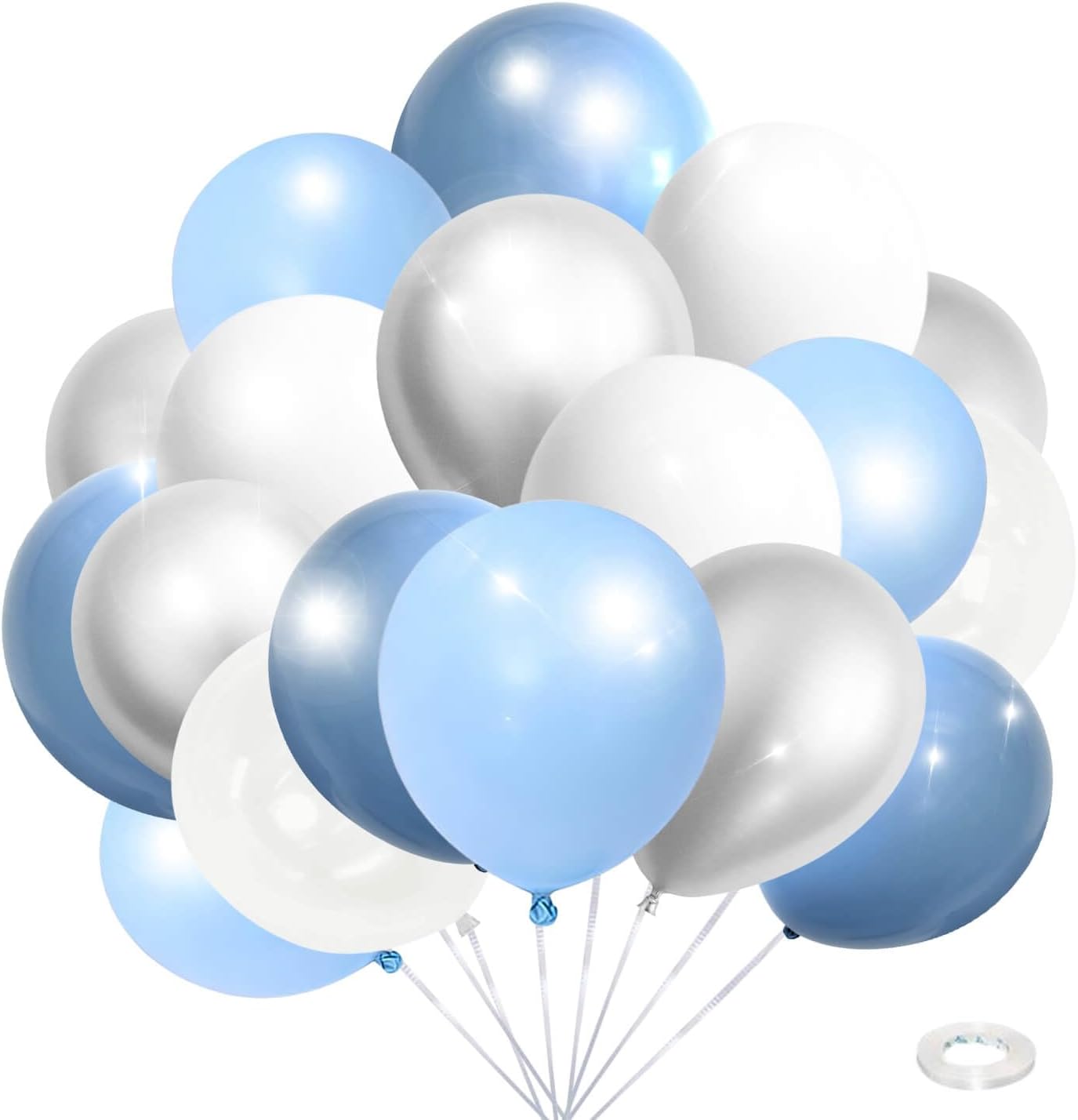Dusty Blue and White Silver Balloons Bachelorette Party Decorations- 35Pcs 12in Baby Blue, White, Clear, Diamond Silver Latex Baloons for Bachelorette, Baby Shower Boy Party Décor