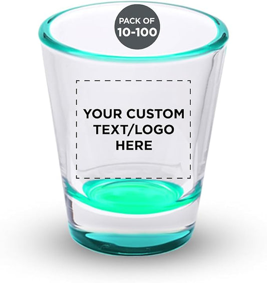 DISCOUNT PROMOS Custom Shot Glasses 1.75 oz. Set of 10/50/100, Personalized Bulk Pack - Great for Wedding Favors, Bachelorette Decorations, Party Favors - Green Bottom Color