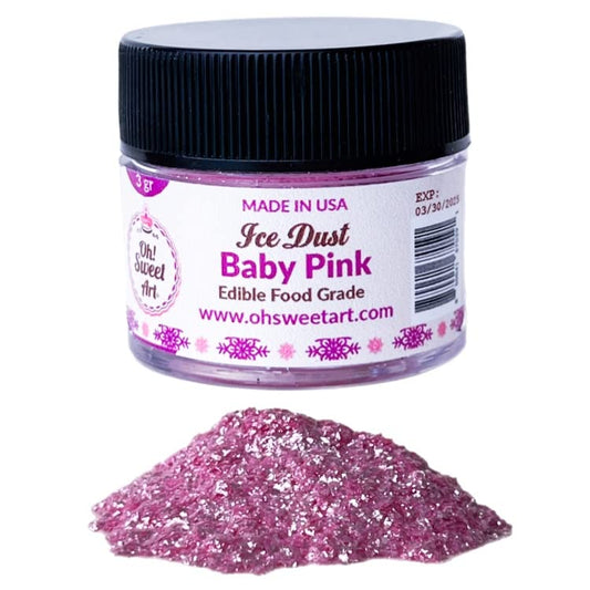 Oh Sweet Art - Ice Dust - Edible Glitter For Decorating Cakes, Cupcakes, Cake Pops, & More - Sprinkle on Sparkle and Luster to Sweets - Kosher, Food-Grade Coloring - Baby Pink - 3 grams