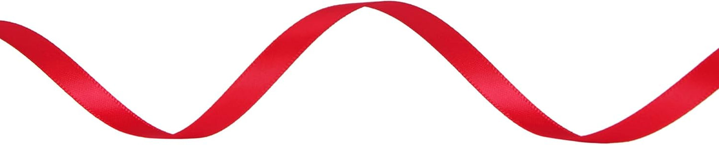 Ribbli Double Faced Hot Red Satin Ribbon,1/4” x Continuous 25 Yards,Use for Bows Bouquet,Gift Wrapping,Floral Arrangement