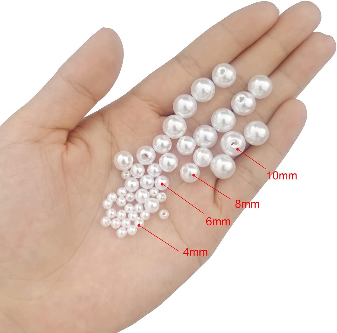 500pcs Pearl Beads Bulk,10mm White Faux Pearl Bead with Holes for Craft Plastic Bracelet Necklace Jewelry Making Decoration Bag Decor Keychain Pendant