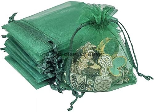 TheDisplayGuys 100-Pack 4x6 Dark Green Sheer Organza Gift Bags with Drawstring, Jewelry Candy Treat Wedding Party Favors Mesh Pouch