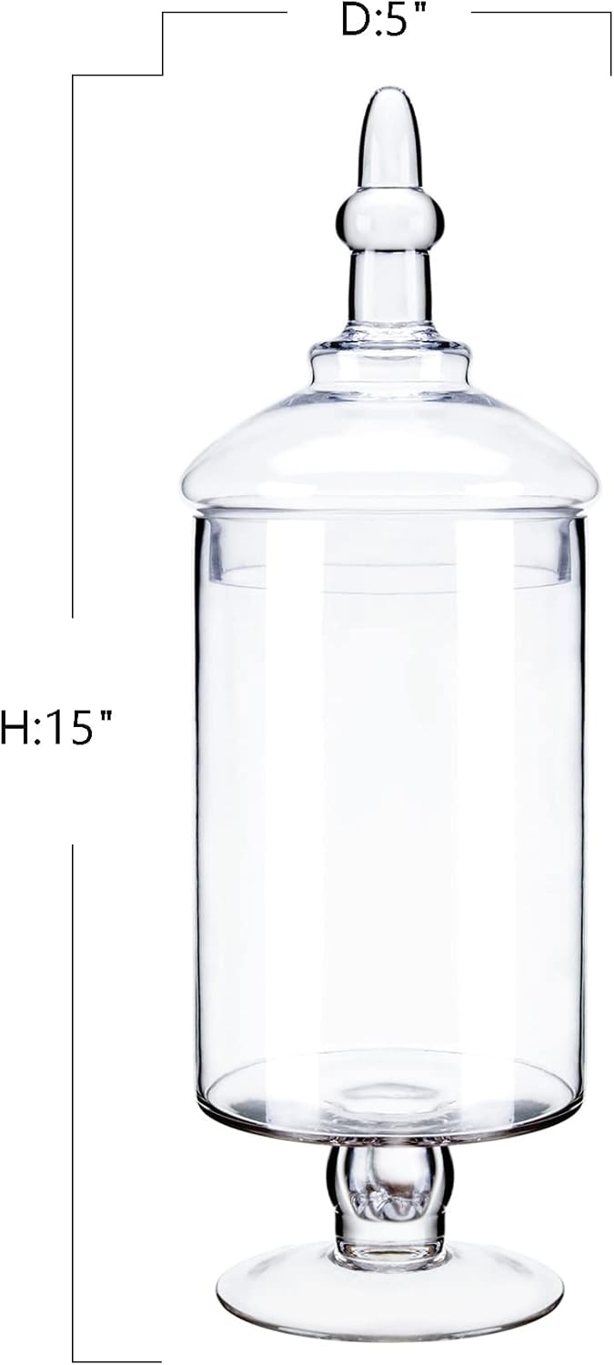 Glass Apothecary Jars, Clear Candy Bowl Dishes Holder Elegant Storage Buffet Display, Decorative Wedding Candy Organizer Canisters (Height: 15.5" Body: 5")