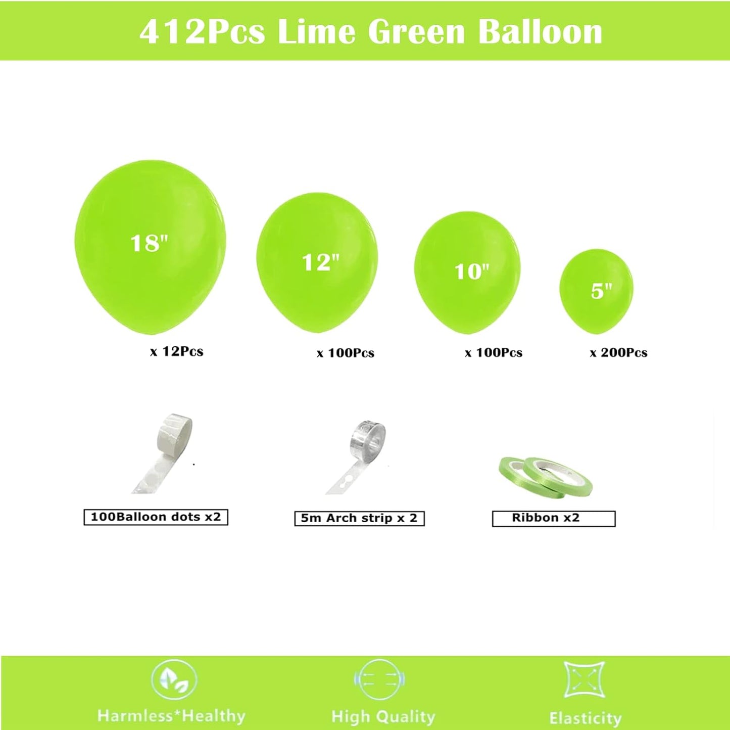 412pcs Lime Green Balloon Garland Arch Kit 18 12 10 5 Inch Different Sizes Matte Latex Balloons for Baby Shower Light Green Theme Birthday Summer Jungle Forest Party Decoration