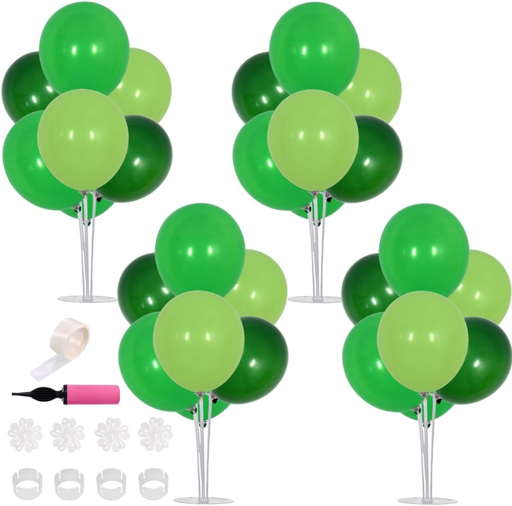 TONIFUL 4 Green Table Centerpiece Balloons Stand Kit with Green Balloons for Forest Wild Theme Party Baby shower Birthday,St. Patrick's Day,Christmas Party,Easter,Supplies Decorations