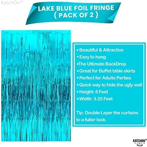 KatchOn XtraLarge Blue Foil Fringe Curtain - 3.2x8 ft, Pack of 2 | Water Streamer Backdrop for Beach & Under The Sea Parties