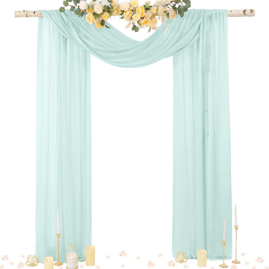 Socomi Wedding Arch Draping Fabric 29" x 20Ft 2 Panels Mint Green Sheer Outdoor Curtain Drapes Extra Long for Wedding Ceremony Birthday Party Decoration
