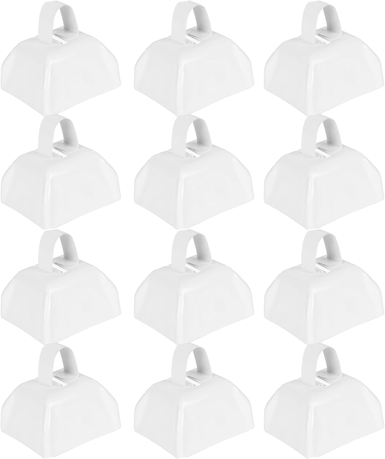 Cow Bells Noise Makers for Sporting Events: 12 Pcs Small White Cowbells with Handle Loud Bells Bulk - Metal Cheering Bell Hand Percussion for Football Games Graduation Weddings - White