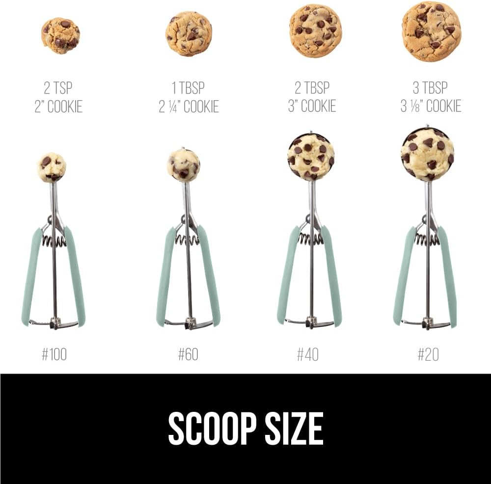 GORILLA GRIP Stainless Steel Cookie Scoop for Baking, 2 TBSP, Multipurpose Melon Baller, Meatball Spring Scoops, Perfect Portion Sizes, Easy Food Release, Scooper Size 40, BPA-Free Kitchen Tool, Mint