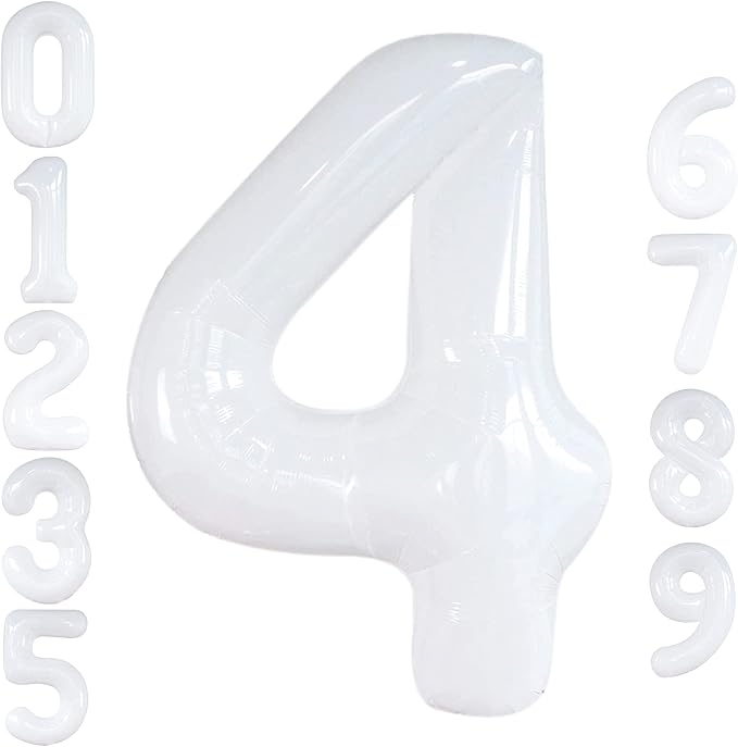KatchOn, White Number 4 Balloons - 40 Inch | White Number 4 Balloons for Birthdays 4th | | white Number 4 Balloon for Unicorn Birthday, 4th Anniversary