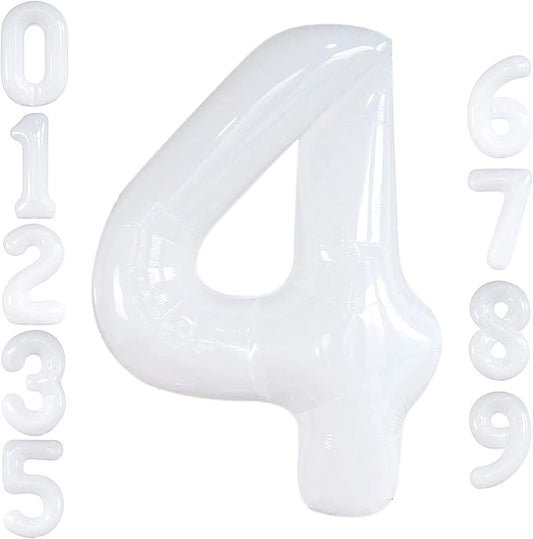 KatchOn, White Number 4 Balloons - 40 Inch | White Number 4 Balloons for Birthdays 4th | | white Number 4 Balloon for Unicorn Birthday, 4th Anniversary