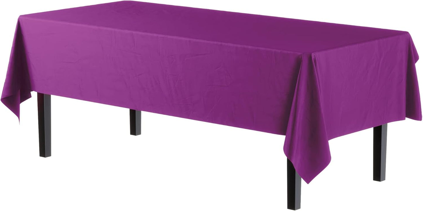 Exquisite 12-Pack Premium Plastic Tablecloth 54in. x 108in. Rectangle Table Cover - Magenta