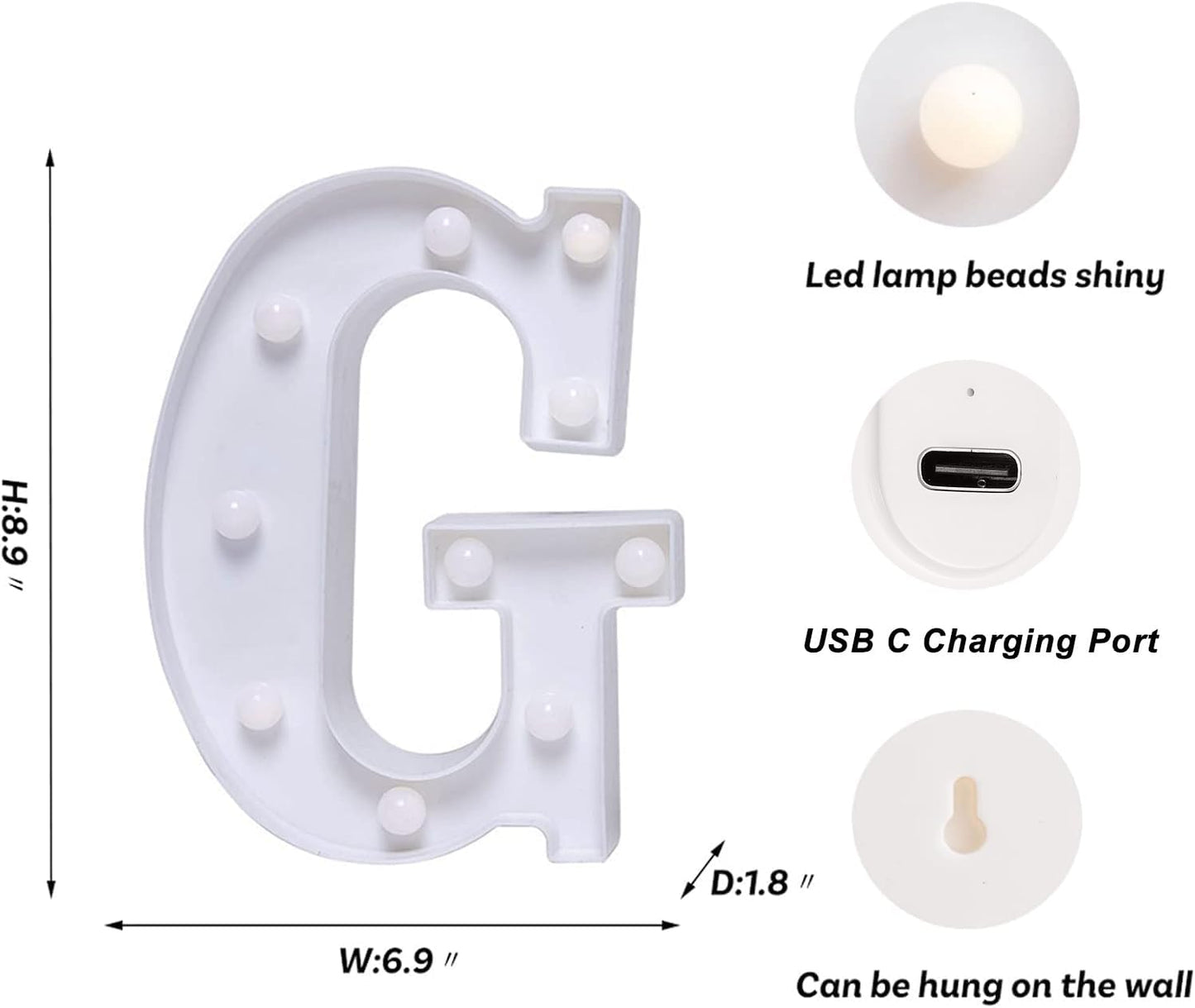 Foaky Rechargeable LED Letter Lights Sign Marquee Light Up Letters Sign for Night Light Wedding/Birthday Party Christmas Lamp Home Bar Decoration (G)