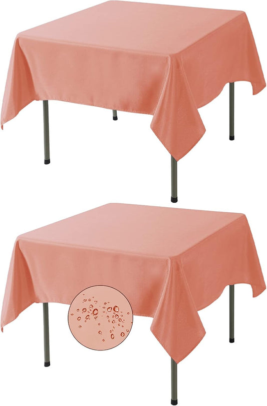 Fokitut 2 Pack Waterproof Square Tablecloth, 70x70 Inch, Stain Resistant and Wrinkle Polyester Table Cloth, Fabric Table Cover for Kitchen Dining, Wedding, Party, Holiday Dinner-Dusty Pink