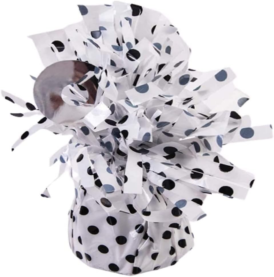 PMU 6 Pcs Polka Dot Kisses Balloon Weights - Decorative Balloon Weight for Christmas, Thanksgiving, Birthday, Party Favors, Wedding & Baby Shower - 6oz. White With Black, Pkg/6