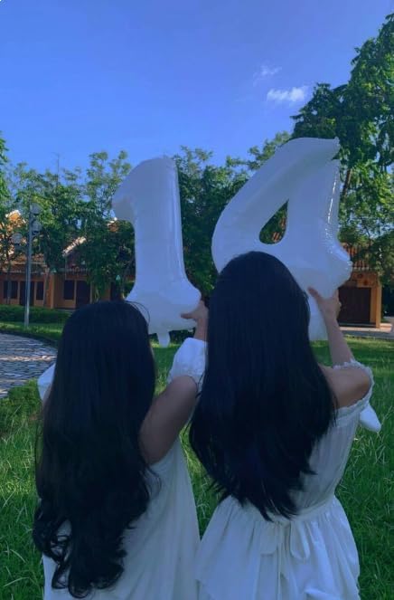 40 Inch White Large Number 4 Balloons, Giant Foil Number Four 14 24 34 40 44 Balloons, White Mylar Big Balloon for Anniversary Graduation Decorations