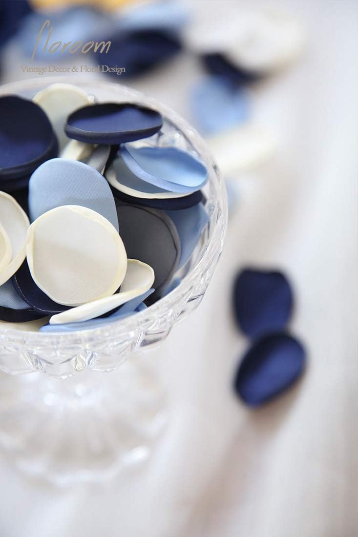 Floroom 300pcs Rose Petals Dusty Blue Navy Faux Silk Flower Petals for Wedding Flower Girl Basket Aisle Scatter Dinner Table Centerpieces Party Confetti Decoration Romantic Night Home Decor