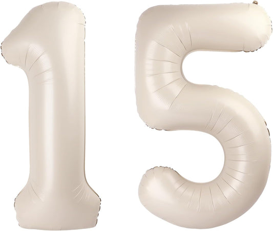 Cream White 40 Inch Large Number 15 51 Birthday Balloon, 15 51 Birthday Celebration Decorations, Foil 15 51 Mylar Helium Number Balloons Girl Boy Anniversary Party Supplies