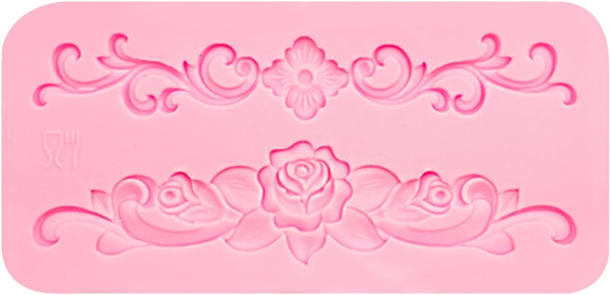 Baroque Scroll Silicone Fondant Molds, 8-Piece Decorative Border Cake Molds Set for Cupcake Topper Candy Gummy Clay DIY Crafts, Pink