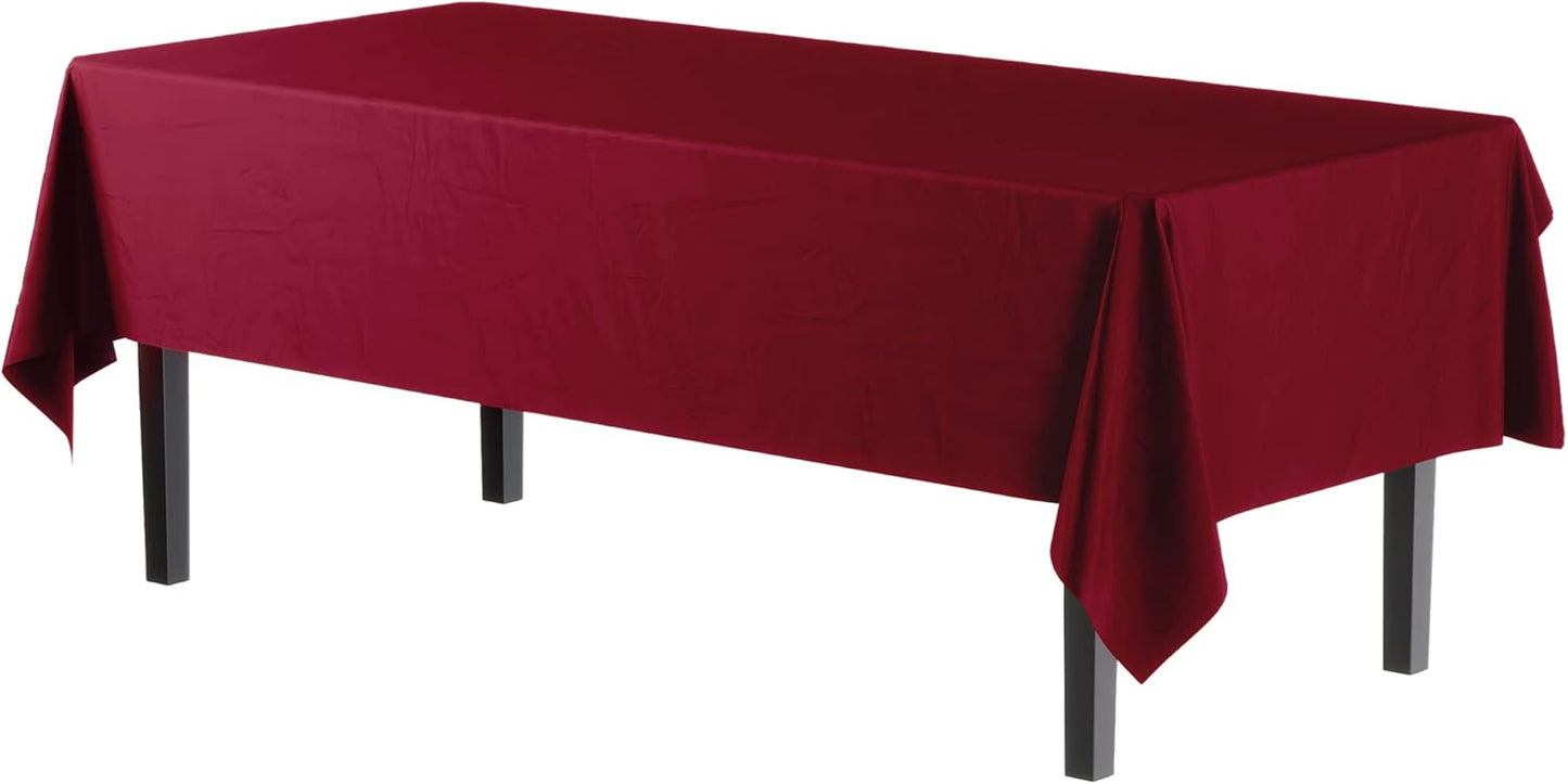 Party Solids Pack of 12 Premium Plastic Tablecloth 54 Inch x 108 Inch Rectangle Table Cover - Burgundy