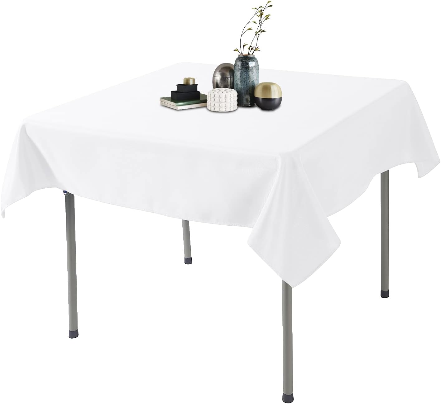 Ascoza 2pack 52x52 Inch White Square in Polyester Fabric Tablecloth for Wedding,Banquet,Restaurant and Parties