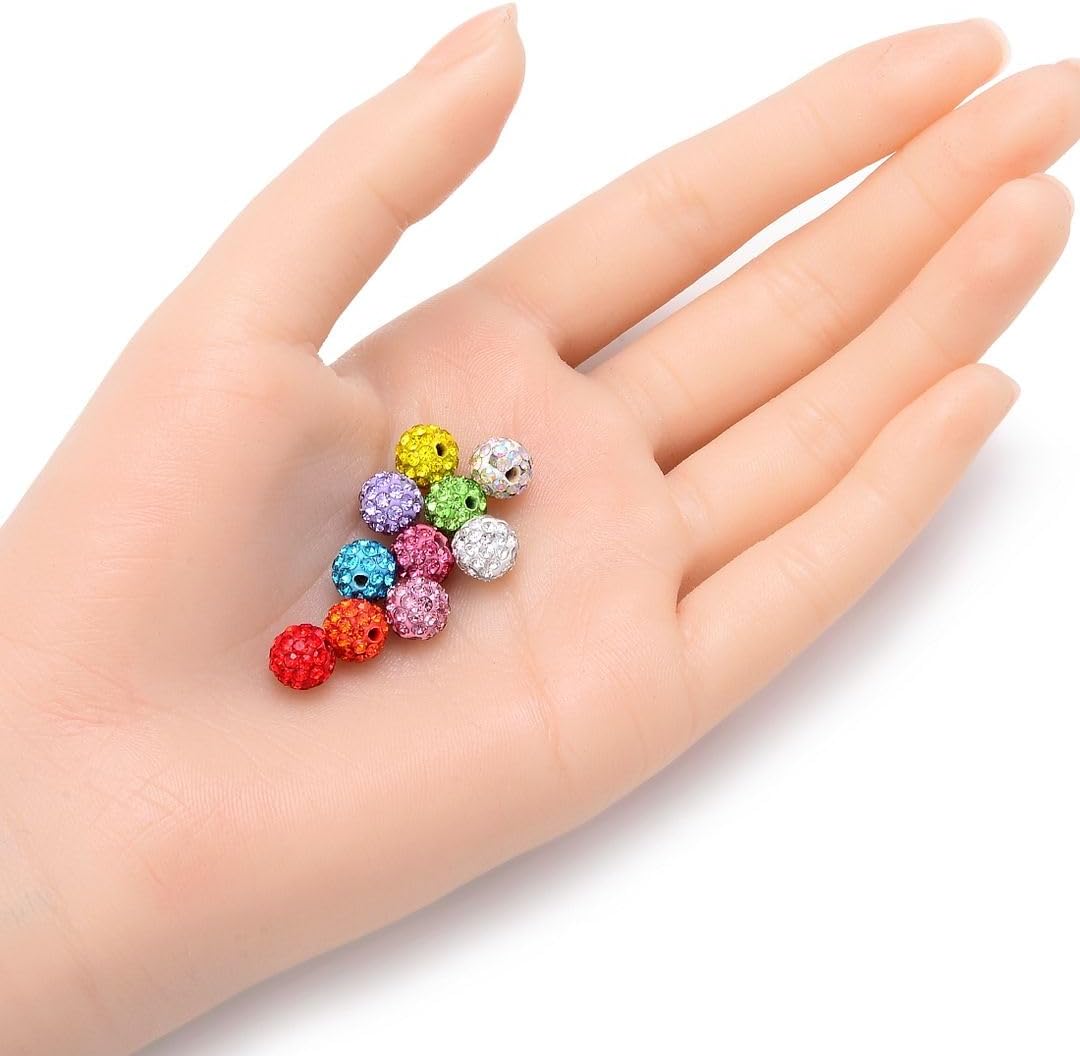 100pcs Adabele Grade A Suncatcher Crystal Rhinestone Pave Loose Beads 8mm Peridot Green Polymer Clay Disco Ball Spacers Compatible with Shamballa All Craft Jewelry Making DB8-16