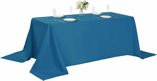 Rectangle Tablecloth 90x156 inch Washable Polyester Fabric Table Cloth for Wedding Party Dining Banquet Decoration（90x156, Mediterranean Blue）