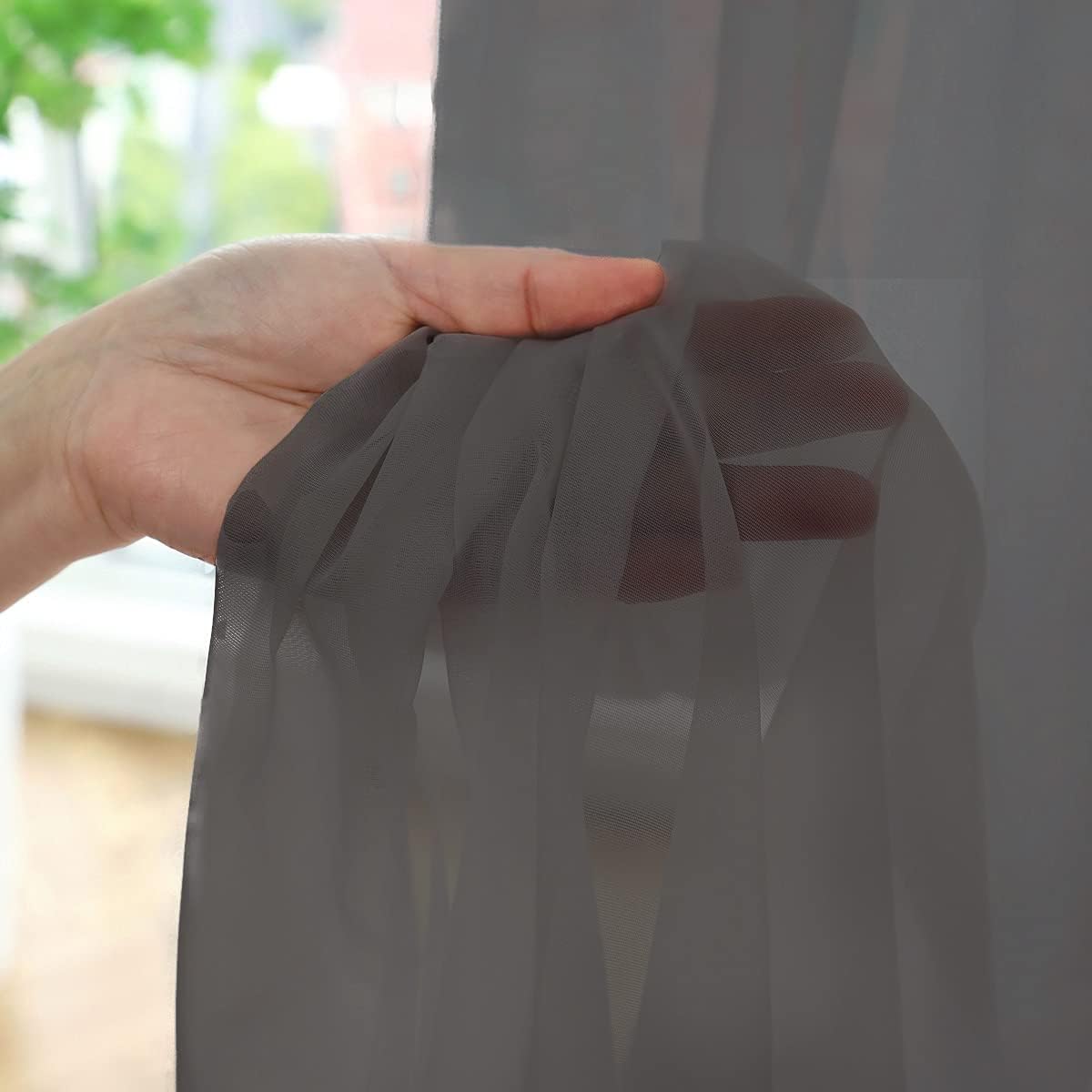 Window Dark Gray Sheer Curtains 145 Inches Long 2 Panels Sheer Curtain Basic Rod Pocket Panel for Bedroom Children Living Room Yard Kitchen (Dark Gray, 52" W x 145" L | 2 pcs)
