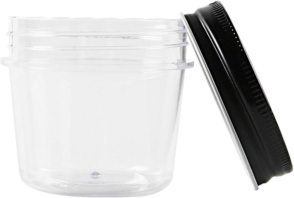 Novelinks 4 oz Clear Plastic Jars with Black Lids – Small Round Reusable Containers for Food, Spices, Crafts, Travel – BPA-Free Storage Jars for Kitchen & Household Organization, 20 Pack