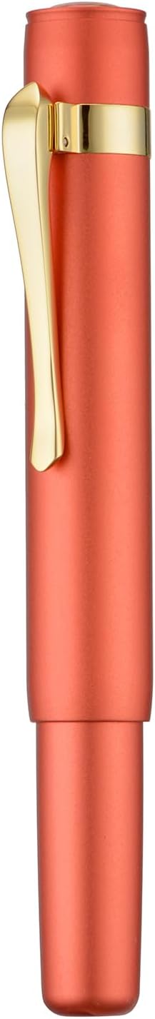 Hongdian M2 Mini Fountain Pen with Extra Fine Soft Golden Nib, Sleek Shape Aluminium Short Pocket Travel Pen (Orange Red)