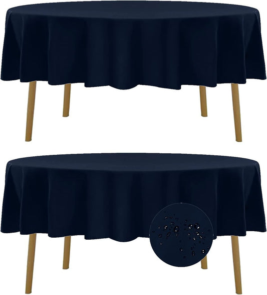 Fokitut 2 Pack Waterproof Round Tablecloth, 60 Inch, Stain Resistant and Wrinkle Polyester Table Cloth, Fabric Table Cover for Kitchen Dining, Wedding, Party, Holiday Dinner-Navy