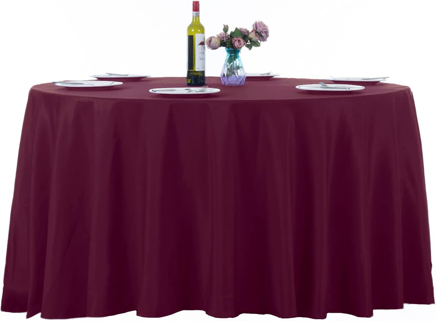 Ascoza 2pack 120 Inch Burgundy Round Tablecloth in Washable Polyester Fabric for Wedding/Banquet/Restaurant/Parties