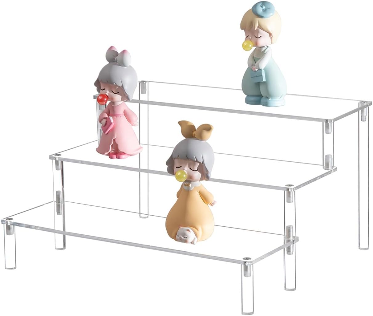 BYCY Acrylic 3-Tier Riser Display Shelf for Figurines, Desserts Holder, Collections Organizer and Cosmetic Items Shelf (3tier-Clear)