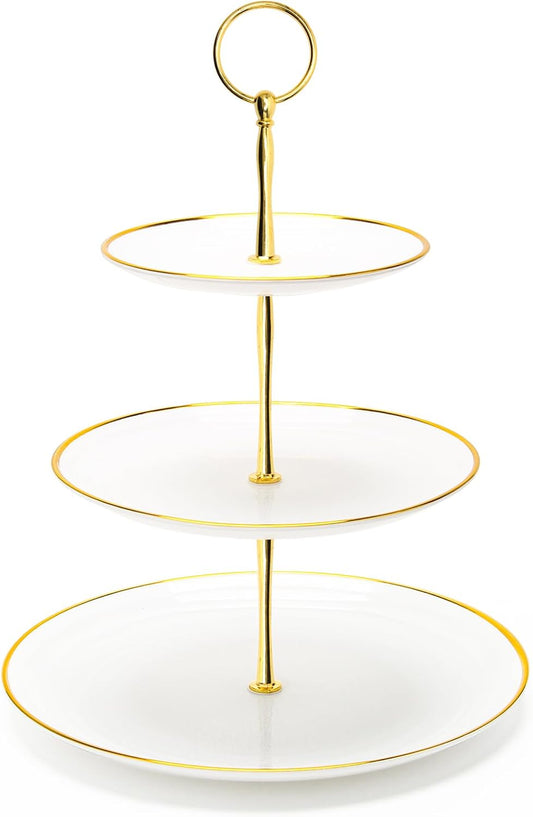 Coitak 3 Tier Cupcake Stand, Plastic Tiered Serving Stand, Dessert Tower Tray for Tea Party, Baby Shower and Wedding (Round-gold edge)