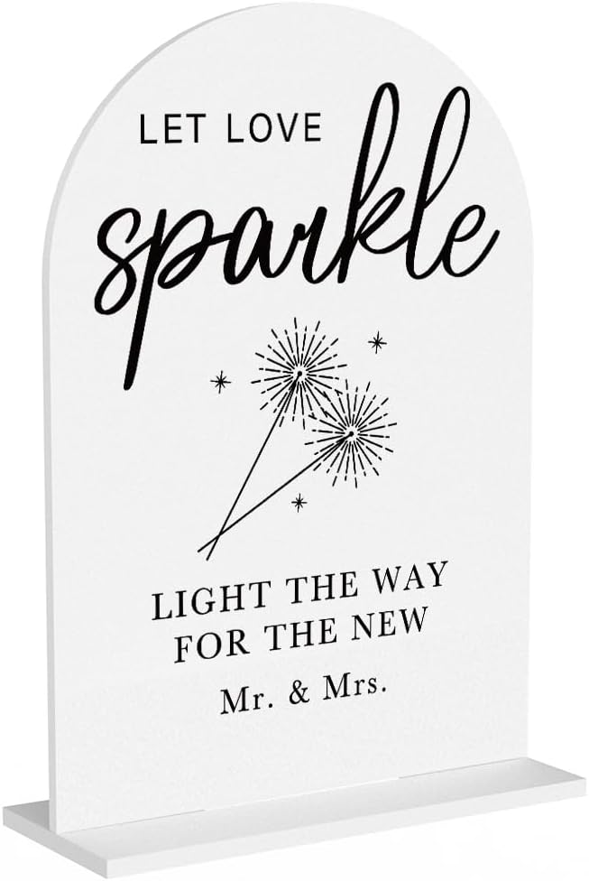 Acrylic Wedding Sign Wedding Signs for Ceremony Let Love Sparkle Sign for Wedding, Modern Calligraphy Arch Acrylic Table Top Sign for Wedding Reception and Event Party Table(white）