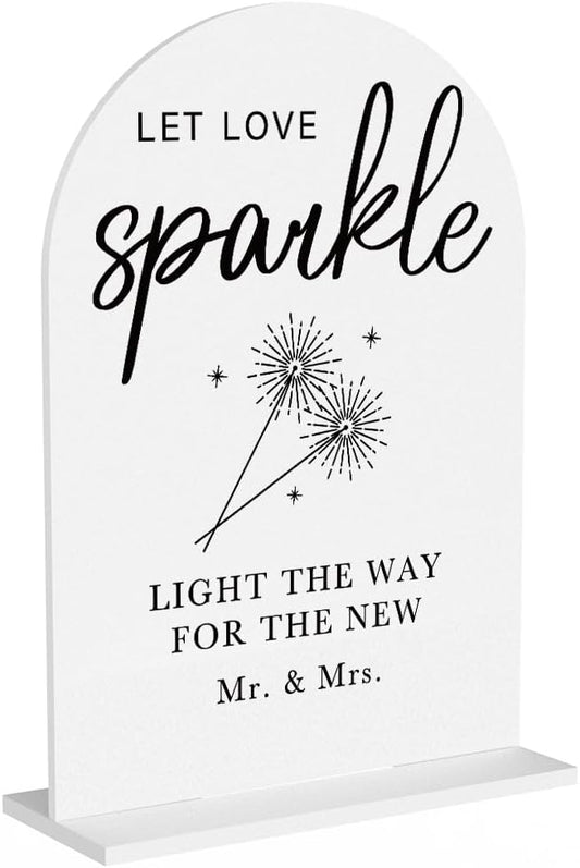 Acrylic Wedding Sign Wedding Signs for Ceremony Let Love Sparkle Sign for Wedding, Modern Calligraphy Arch Acrylic Table Top Sign for Wedding Reception and Event Party Table(white）