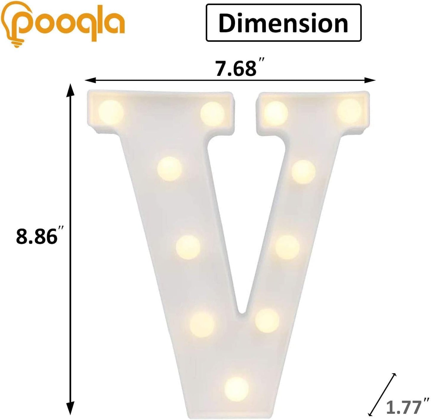 Pooqla LED Marquee Letter Lights, Warm White and Cool White Decorative Lighted Letters, Light Up Alphabet Letters for Boys Girls, Party, Wedding, Bar, Night Light, Birthday Decoration, Letter V