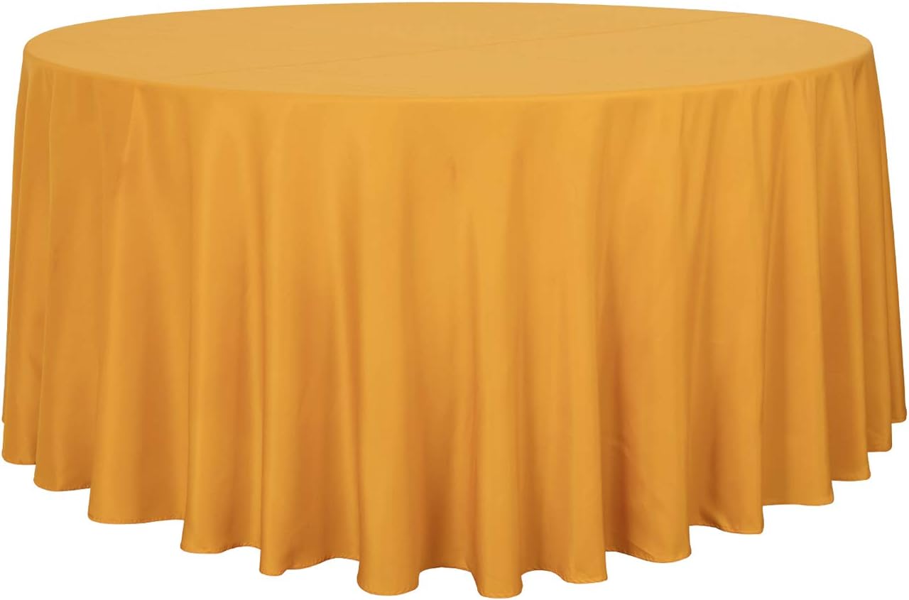 sancua Round Tablecloth - 108 Inch - Water Resistant Spill Proof Washable Polyester Table Cloth Decorative Fabric Table Cover for Dining Tables, Buffet Parties and Camping, Gold