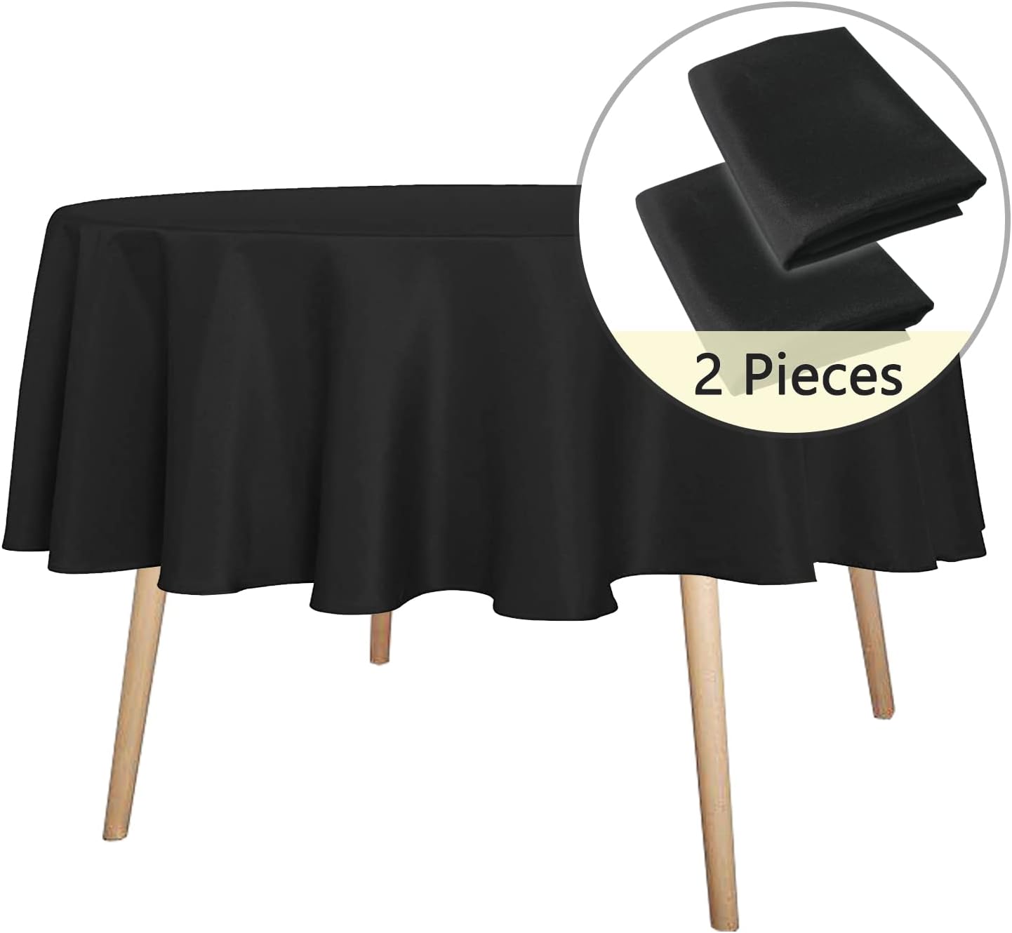 sancua 2 Pack Round Tablecloth 60 Inch Black, Stain and Wrinkle Resistant Table Cloth - Washable Polyester Table Cover for Dining Tables, Buffet Parties and Camping