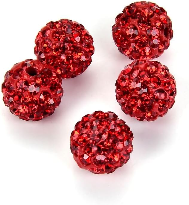 100pcs Adabele Grade A Suncatcher Crystal Rhinestone Pave Loose Beads 10mm Light Siam Red Polymer Clay Disco Ball Spacers Compatible with Shamballa All Craft Jewelry Making DB10-6