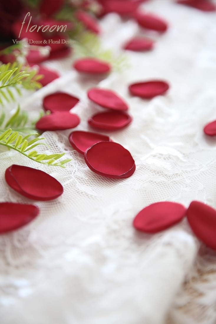 Floroom 500pcs Rose Petals Dark Red Faux Silk Flower Petals for Wedding Flower Girl Basket Aisle Scatter Dinner Table Centerpieces Party Confetti Bridal Shower Romantic Night Decoration