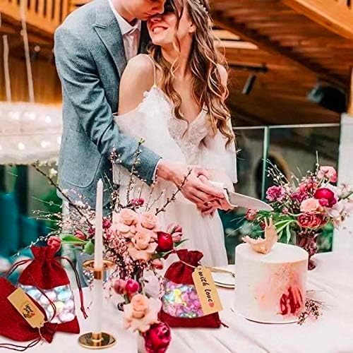 GIOIPC 50Pcs 4 x 6 Inch Linen Burlap Sheer Bags with Drawstring and Bonus Gift Tags for Wedding Birthday Bag,Craft Bags,Cosmetic Samples