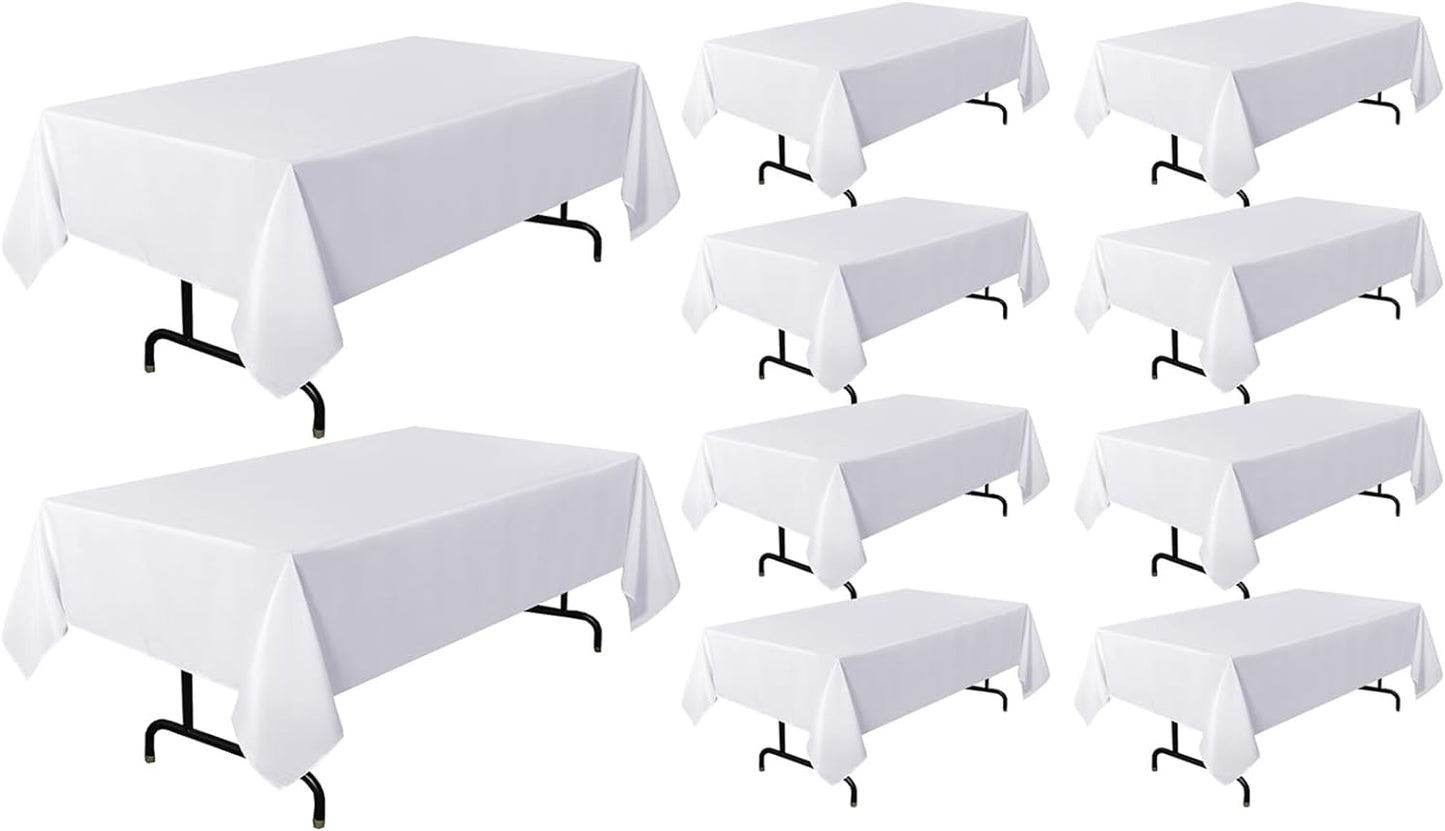 sancua 10 Pack White Tablecloth 60 x 102 Inch, Rectangle Table Cloth for 6 Feet Tables - Stain and Wrinkle Resistant Washable Polyester Table Cover for Dining Tables, Buffet Parties and Camping