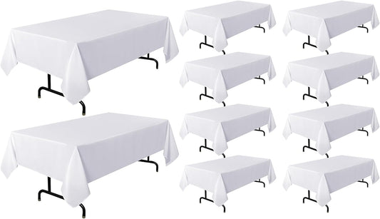 sancua 10 Pack White Tablecloth 60 x 102 Inch, Rectangle Table Cloth for 6 Feet Tables - Stain and Wrinkle Resistant Washable Polyester Table Cover for Dining Tables, Buffet Parties and Camping