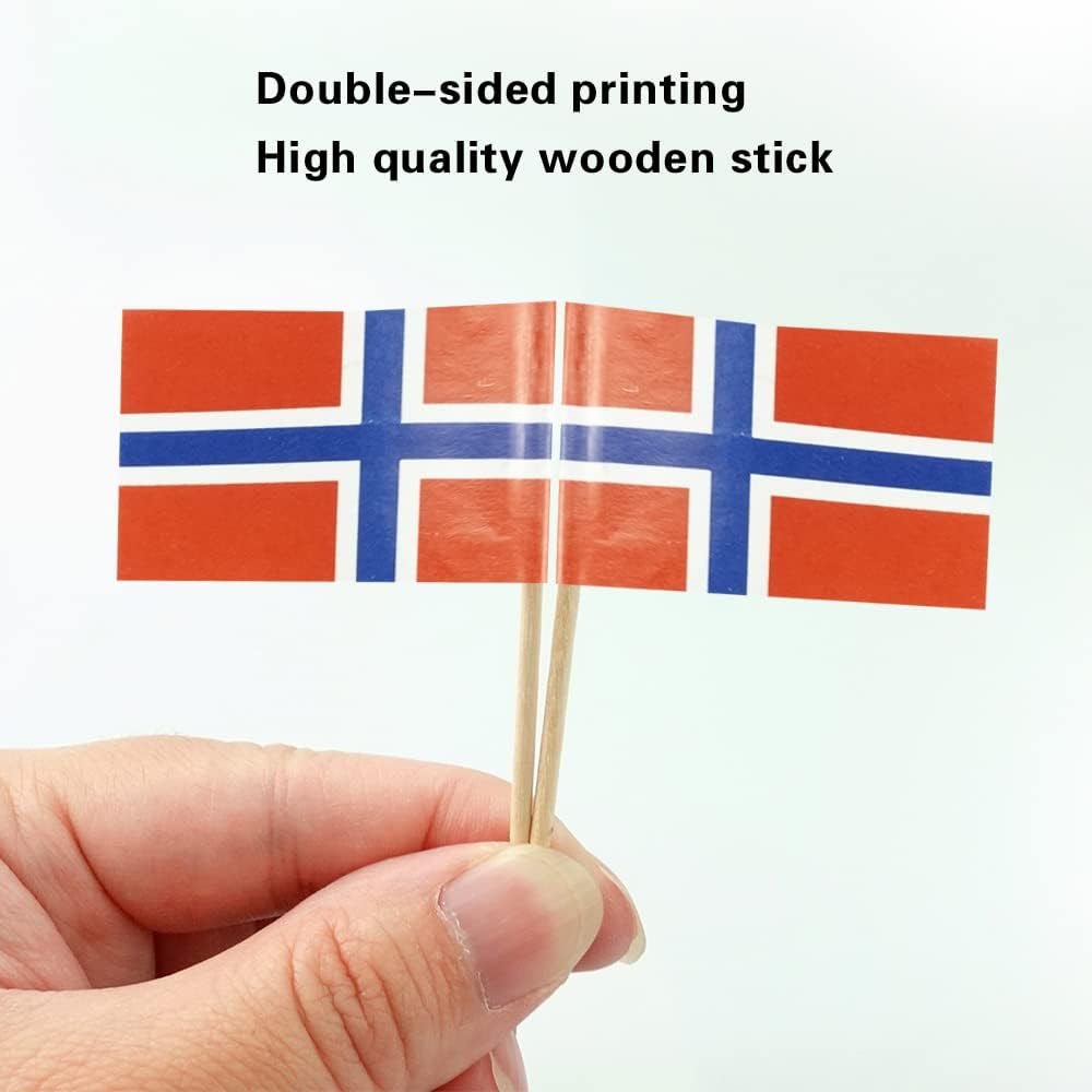 Norway Flag Norwegian Flag, Small Mini Norway Toothpick Flags for Food, Cupcakes, Cocktails, Appetizers, Bar Party Decorations