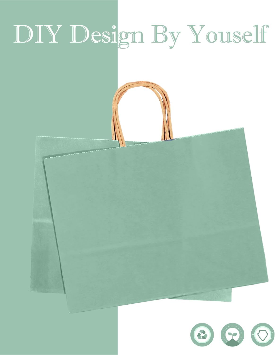 qiqee 100PCS Large Gift Bag with Handles Bulk 13"x4.5"x10" Gift Bags Kraft Light Blue Multiple Uses (32x11x25cm,Wide Large)