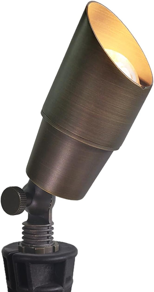 MALORY Brass Outdoor Spot Lights 1 Pack Without Bulb Kit(S01),12V AC/DC Low Voltage LED Landscape Lighting,Outdoor Lights for Patio, Garden and Yard with Ground Stake and Wire Connector