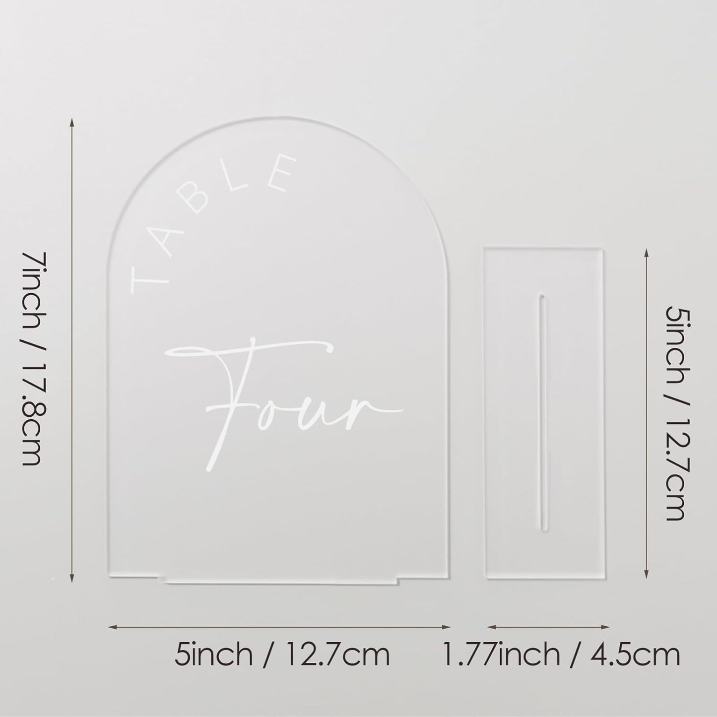 JINMURY Frosted Arch Wedding Table Numbers 1-20 with Stands, 5x7 Inch Frosted Arch Acrylic Sign with White Letters, Arched Acrylic Table Numbers for Wedding Reception