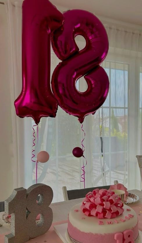 Hot Pink Helium Number Balloon 40 Inch, Giant Foil Hot Pink Number 0 Birthday Balloons, Large Numbers 10 20 30 40 50 60 70 80 90 100 2025, Party Celebration Supplies Decorations